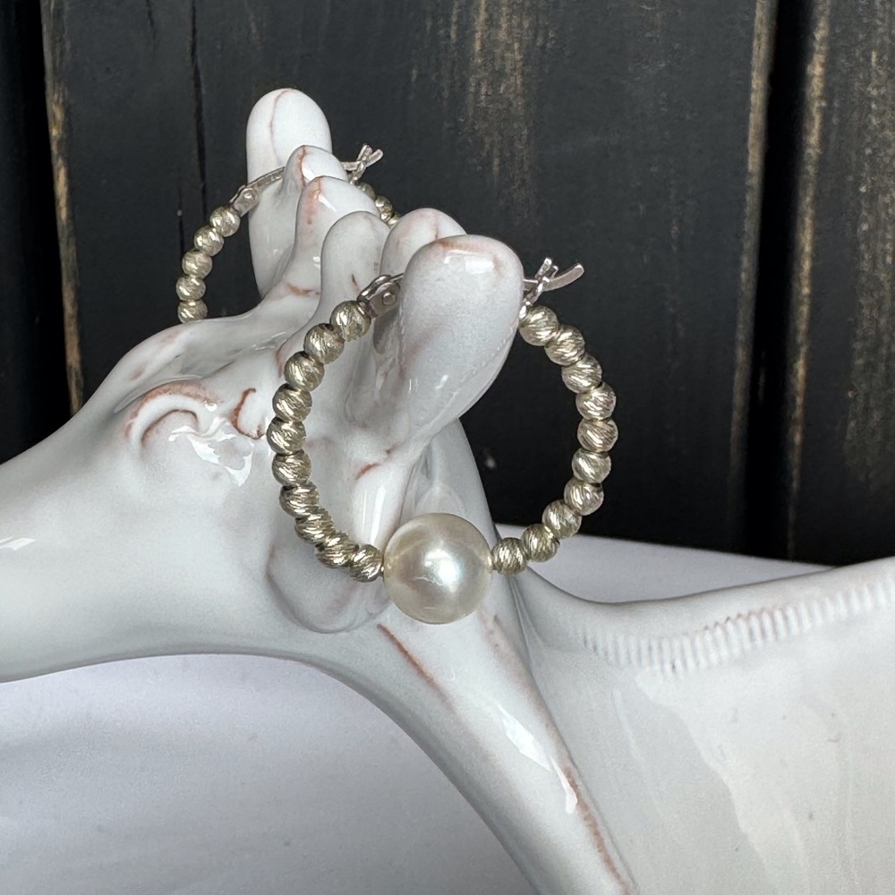 Beaded & Pearl Hoop Earrings SS - Picture 4 of 6